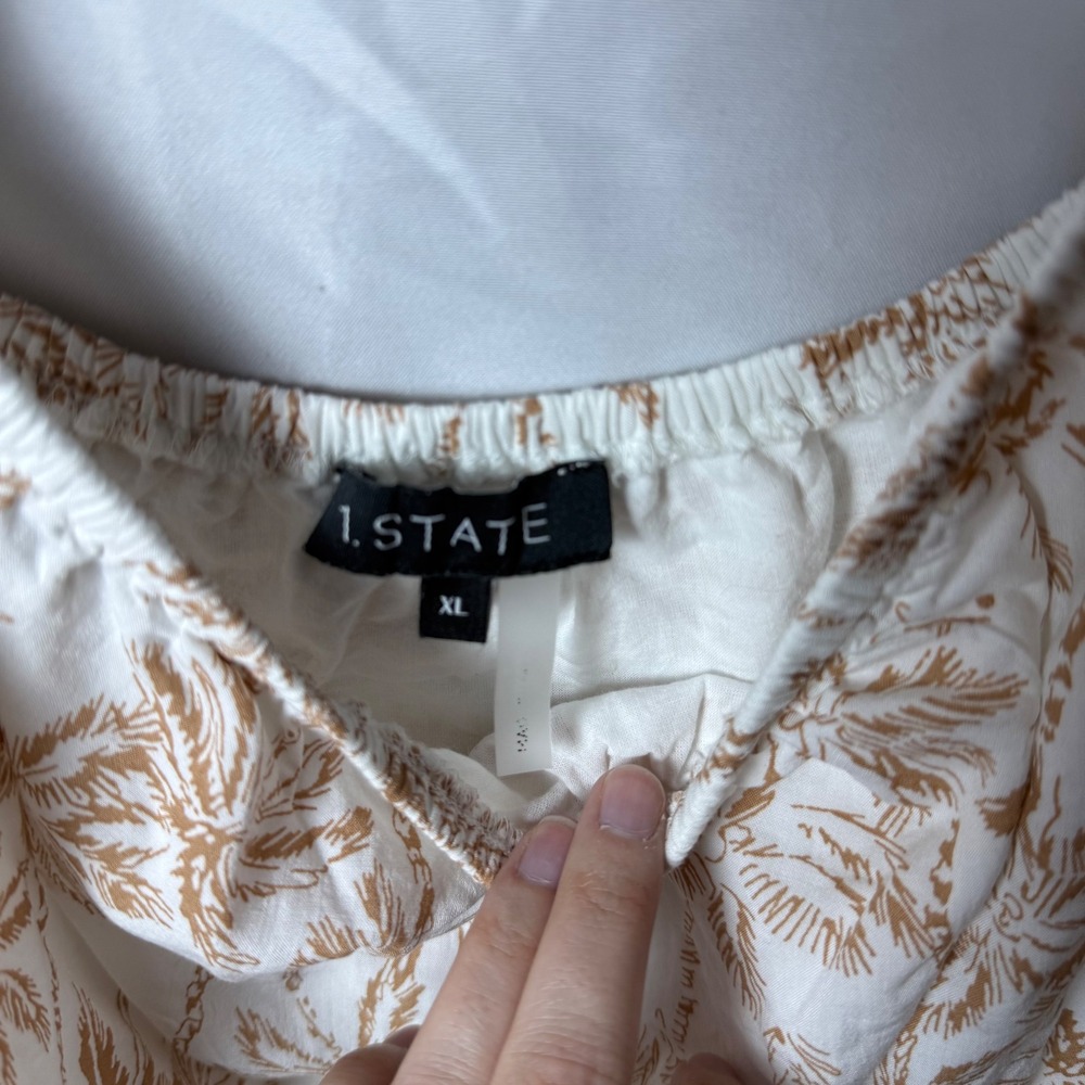 1. State Palm Leaf‎ Print Square Neck Puff Sleeve Cropped Blouse Top XL - Picture 5 of 6